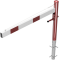 Swing barrier | with pull rope reinforcement | for casting in concrete, hot-dip galvanized and white coated with red reflecting stripes | Barrier arm length: 1500 mm | for padlock